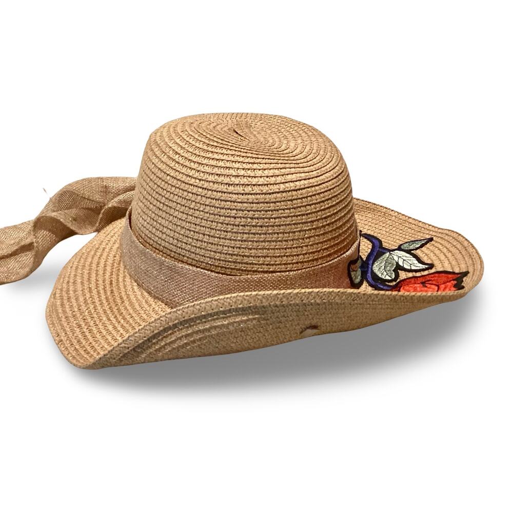 Rose Applique Paper Straw Sun Hat - Picture 2 of 9